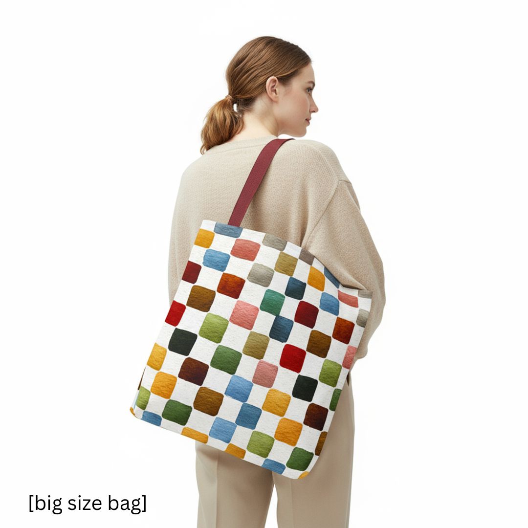 Multicolor Checkers Print Tote Bag