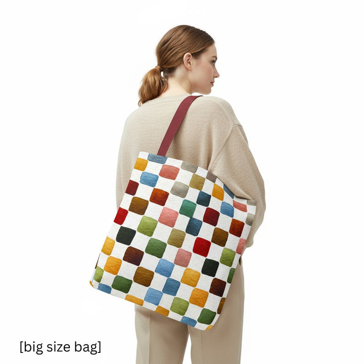 Multicolor Checkers Print Tote Bag