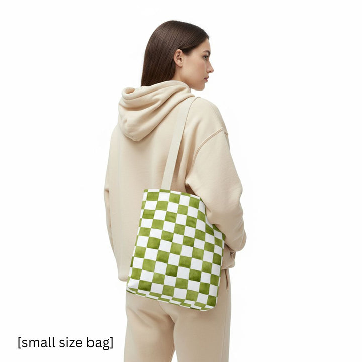 Green Checkered Print Tote Bag