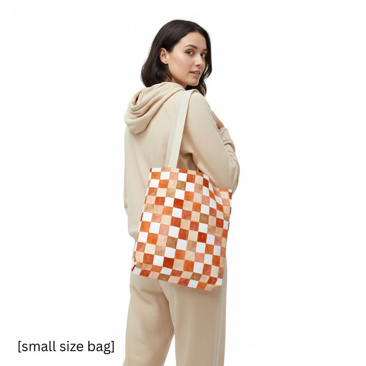 Orange Checkered Print Tote Bag