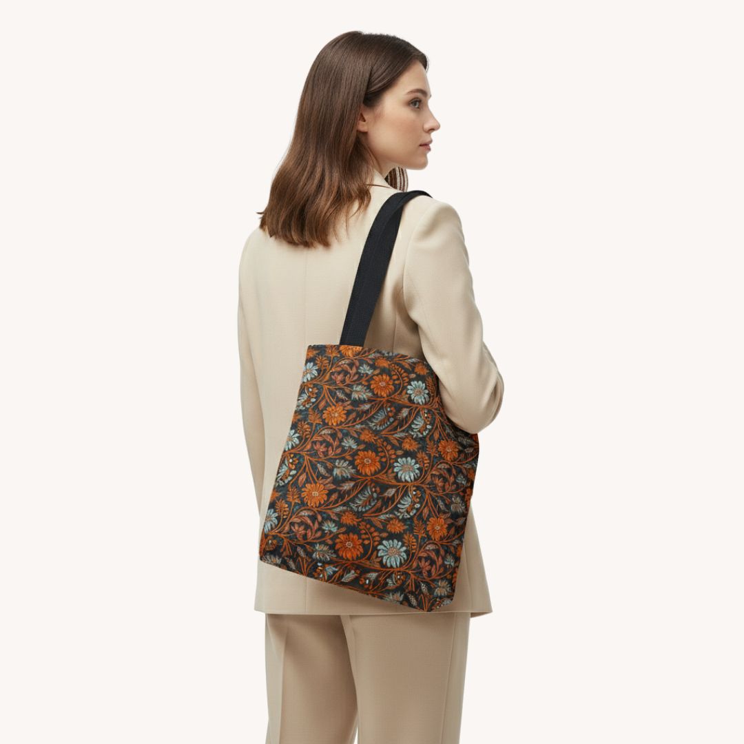 Modern Batik Print Tote Bag -  Orange Teal 2