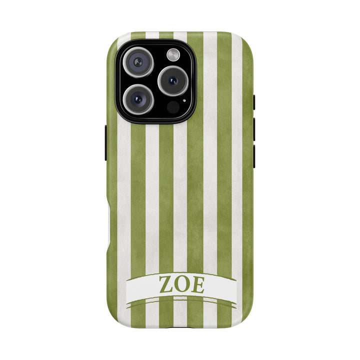 Personalized Tough Phone Case Rustic Green Stripe 2