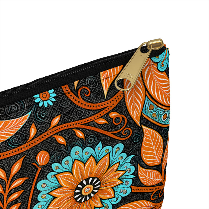 Batik Print Makeup And Accessory Pouch - Orange Teal 3