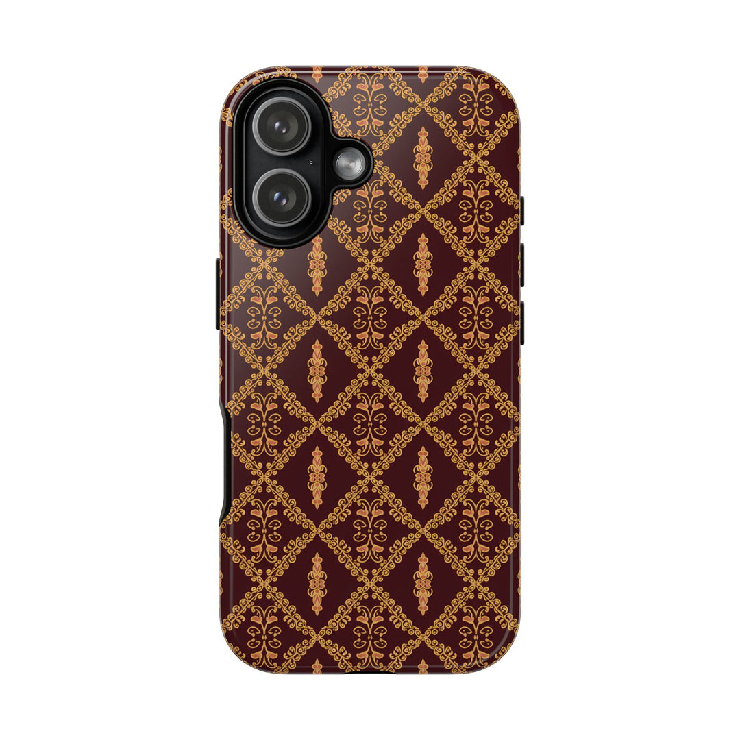 Traditional Batik Pattern Tough Phone Cases Personalizable - Brown Batik Grid Pattern