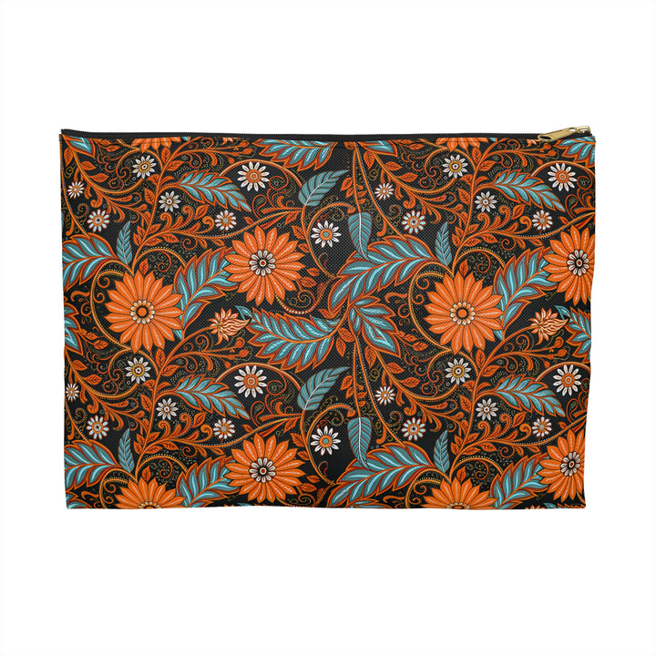 Batik Print Makeup And Accessory Pouch - Orange Teal 1