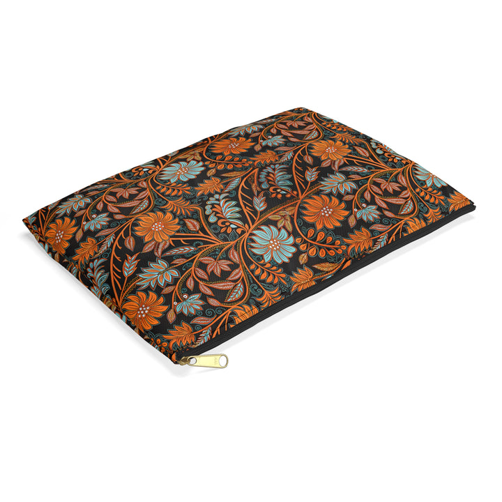 Batik Print Makeup And Accessory Pouch - Orange Teal 2