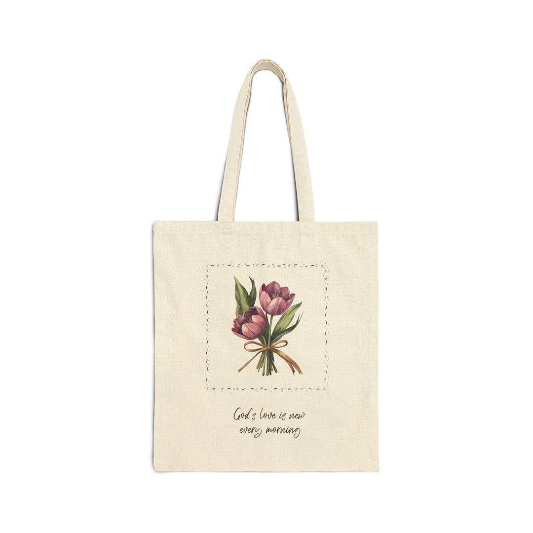 Purple Tulip Cotton Canvas Tote Bag "God's Love Is New Every Morning"