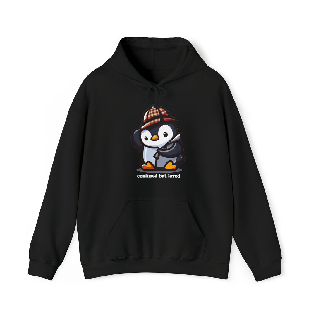 Unisex Heavy Blend™ Hooded Sweatshirt, Cute Penguin: "Confused But Loved"