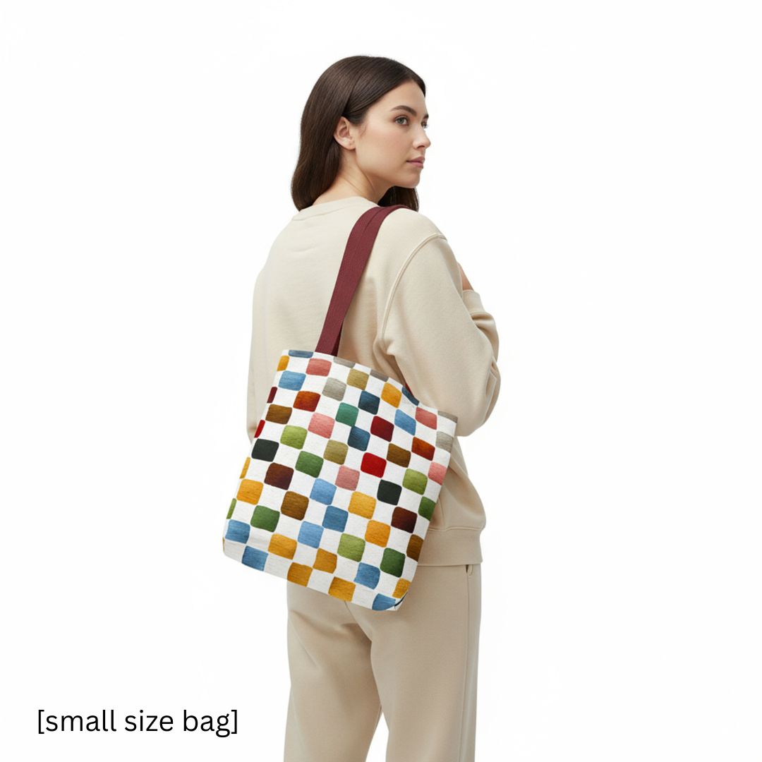 Multicolor Checkers Print Tote Bag