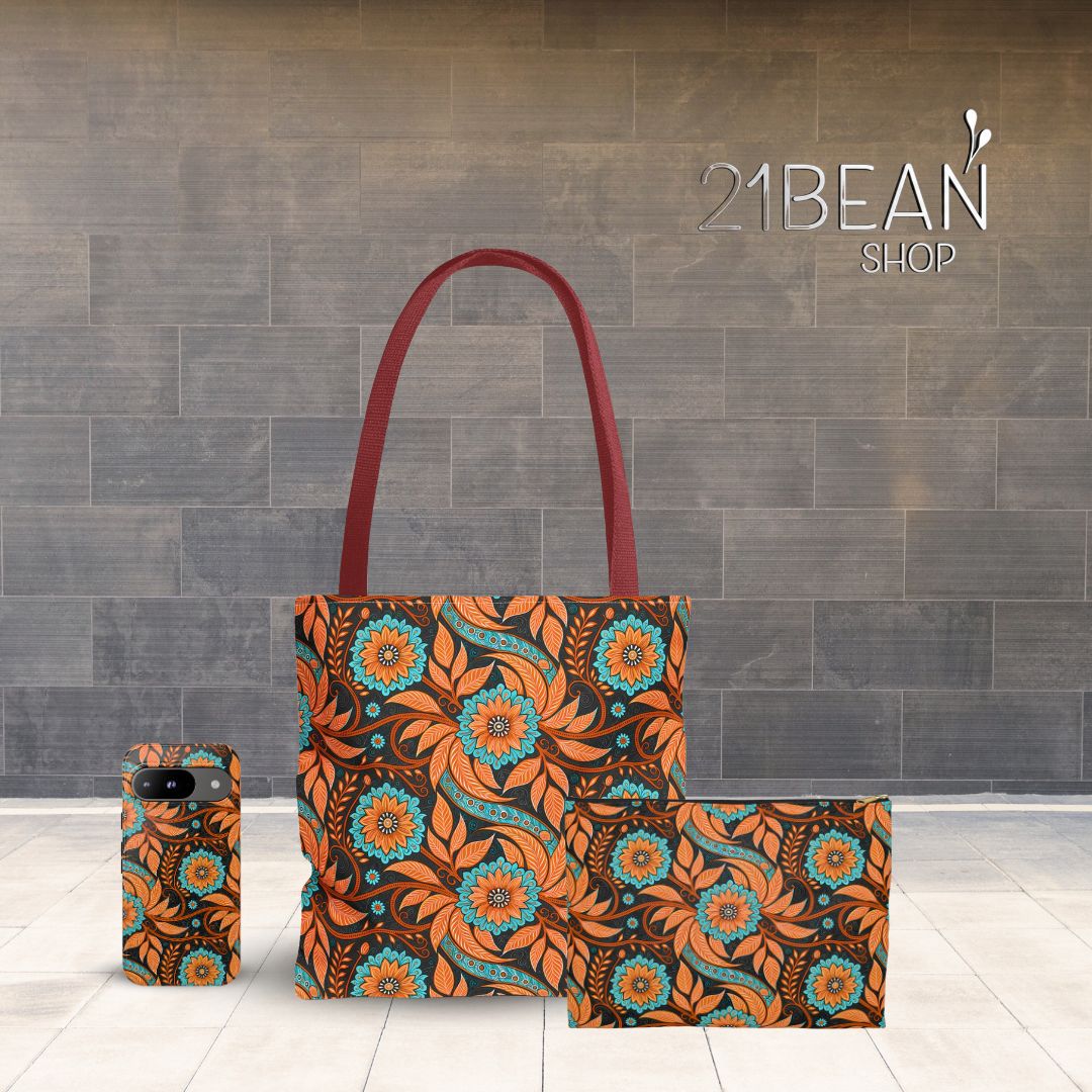 Batik Print Makeup And Accessory Pouch - Orange Teal 3