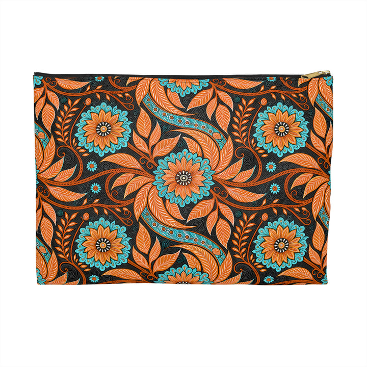 Batik Print Makeup And Accessory Pouch - Orange Teal 3
