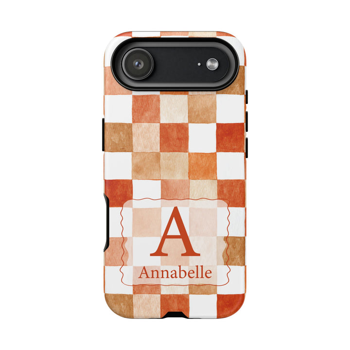 Personalized Tough Phone Case Orange Checkered Pattern