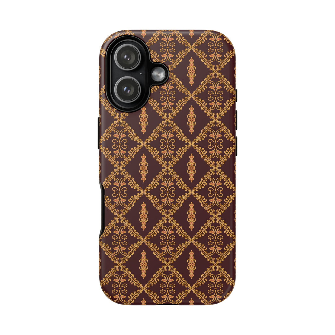 Traditional Batik Pattern Tough Phone Cases Personalizable - Brown Batik Grid Pattern