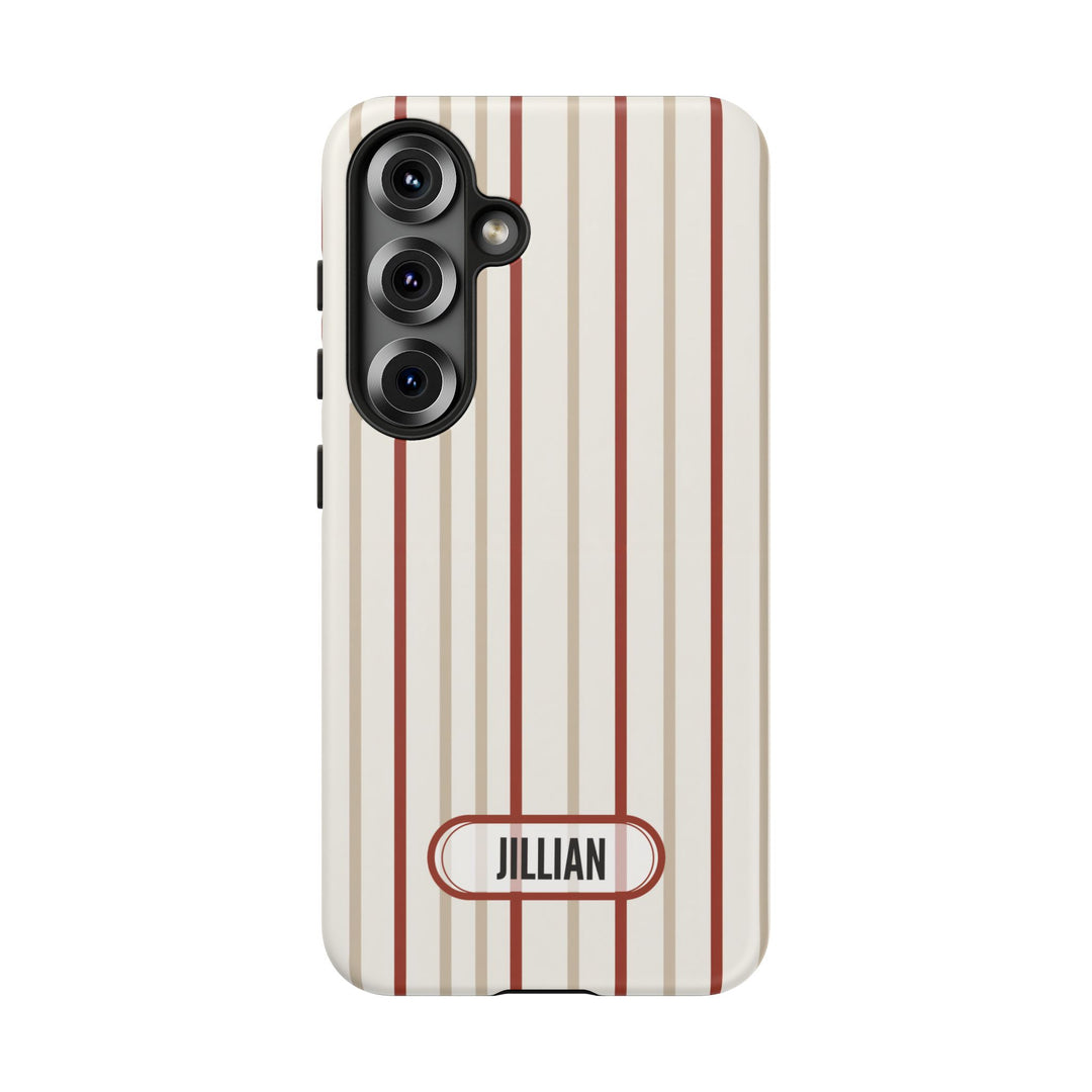 Personalized Tough Phone Case Red And Beige Stripe