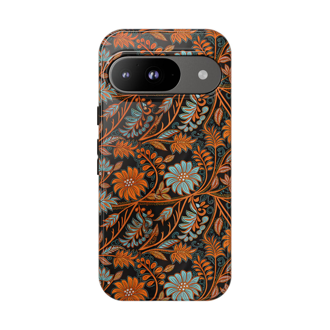Modern Batik Pattern Tough Phone Cases Personalizable - Orange Teal 2