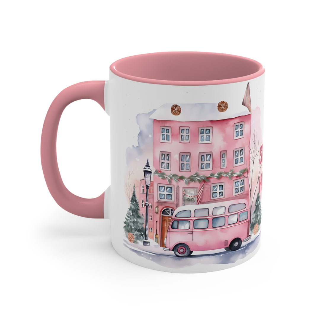 Personalized 11oz Ceramic Coffee Mug City Chic Pink Holiday