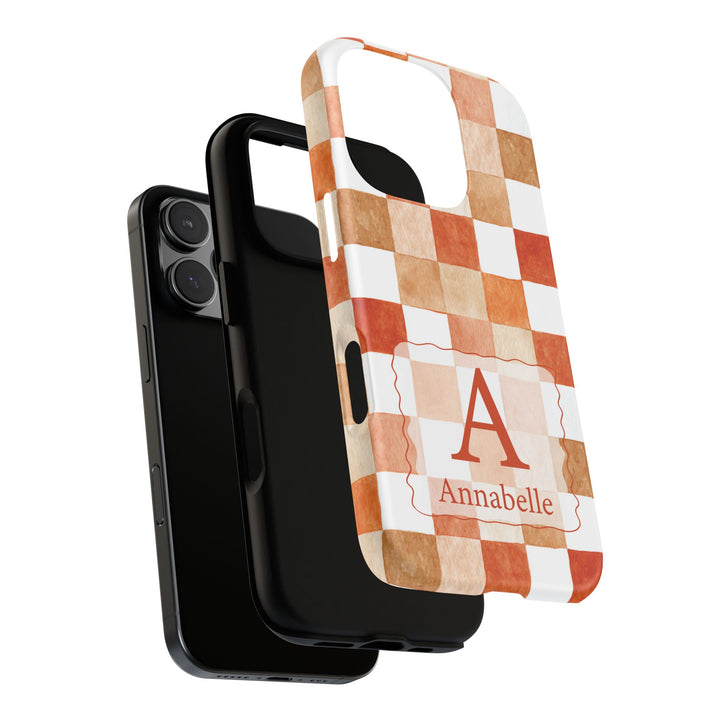 Personalized Tough Phone Case Orange Checkered Pattern