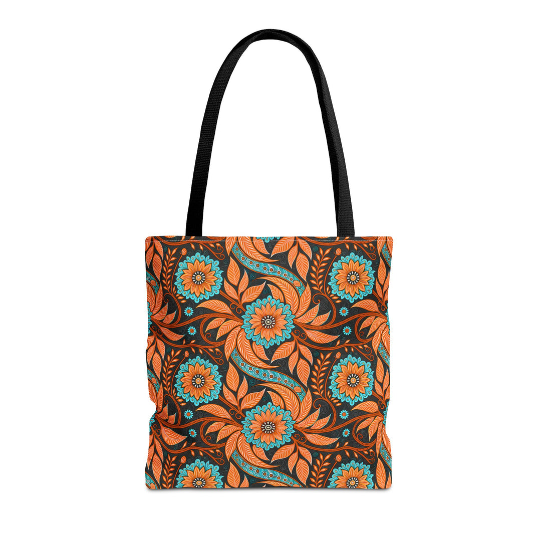 Modern Batik Print Tote Bag -  Orange Teal 3