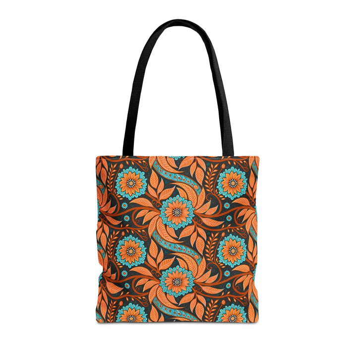 Modern Batik Print Tote Bag -  Orange Teal 3