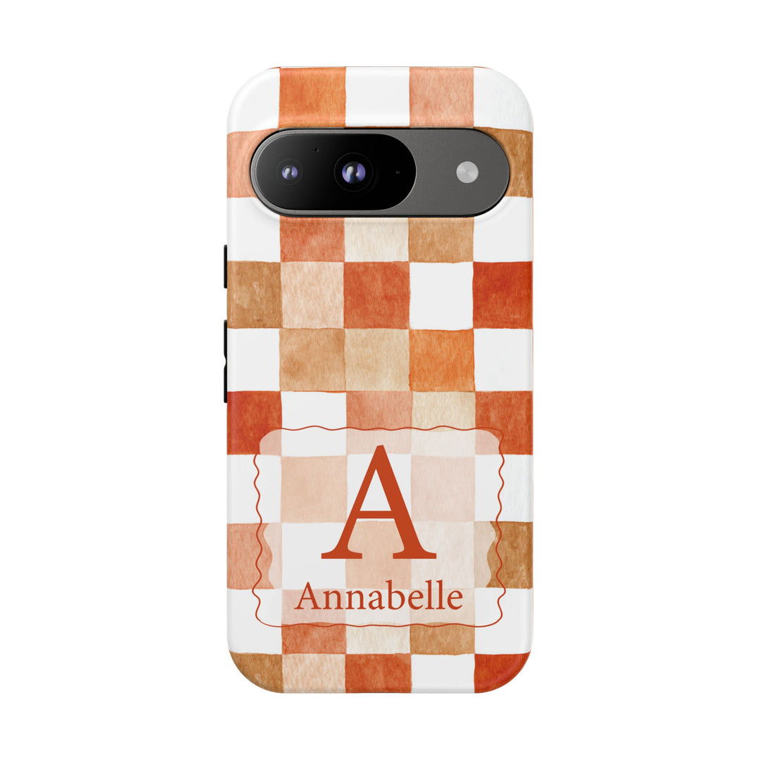 Personalized Tough Phone Case Orange Checkered Pattern
