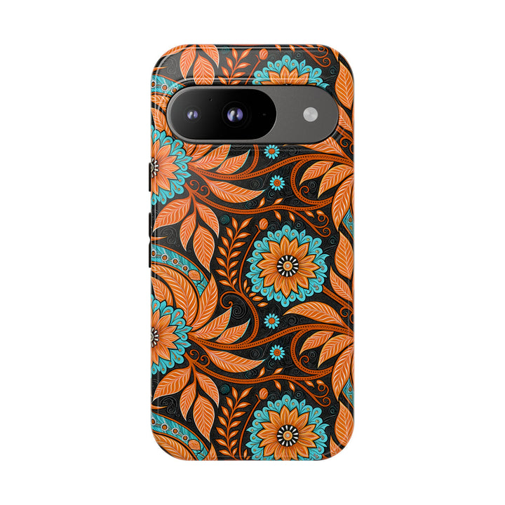 Modern Batik Pattern Tough Phone Cases Personalizable - Orange Teal 3