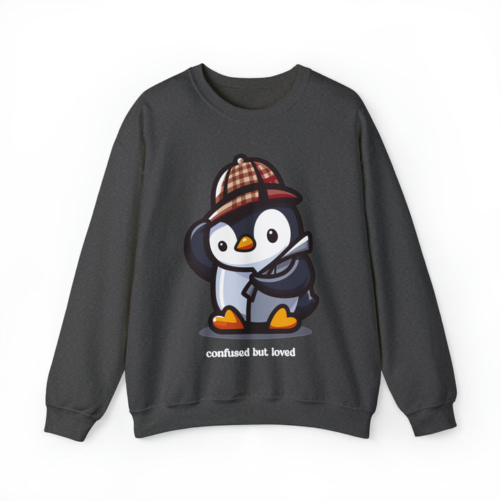 Unisex Heavy Blend™ Crewneck Sweatshirt, Cute Penguin: "Confused But Loved"