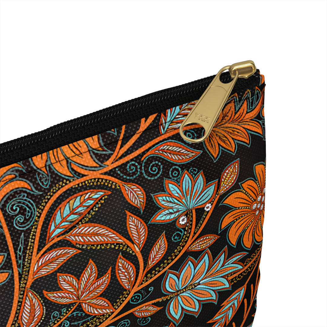 Batik Print Makeup And Accessory Pouch - Orange Teal 2