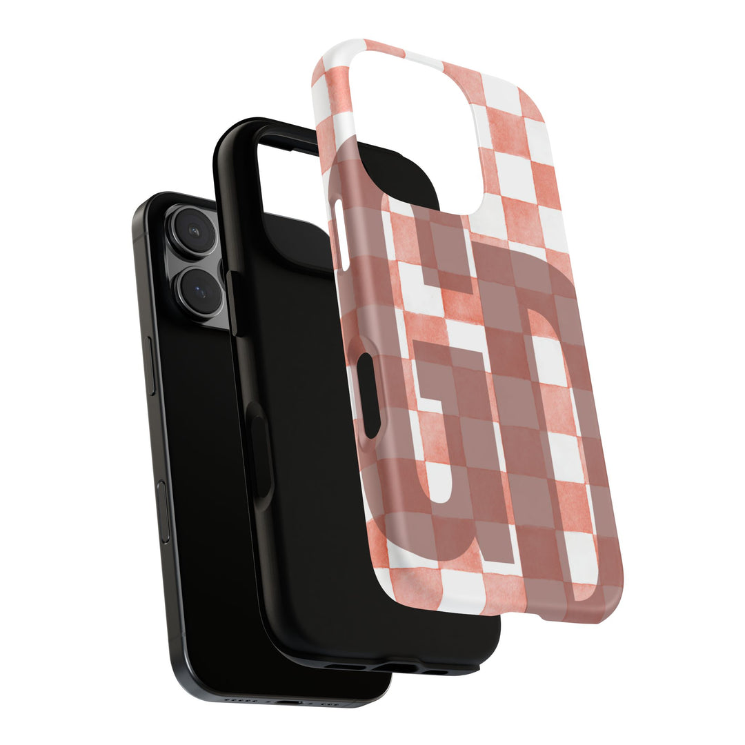 Personalized Tough Phone Case Pink Checkered Pattern