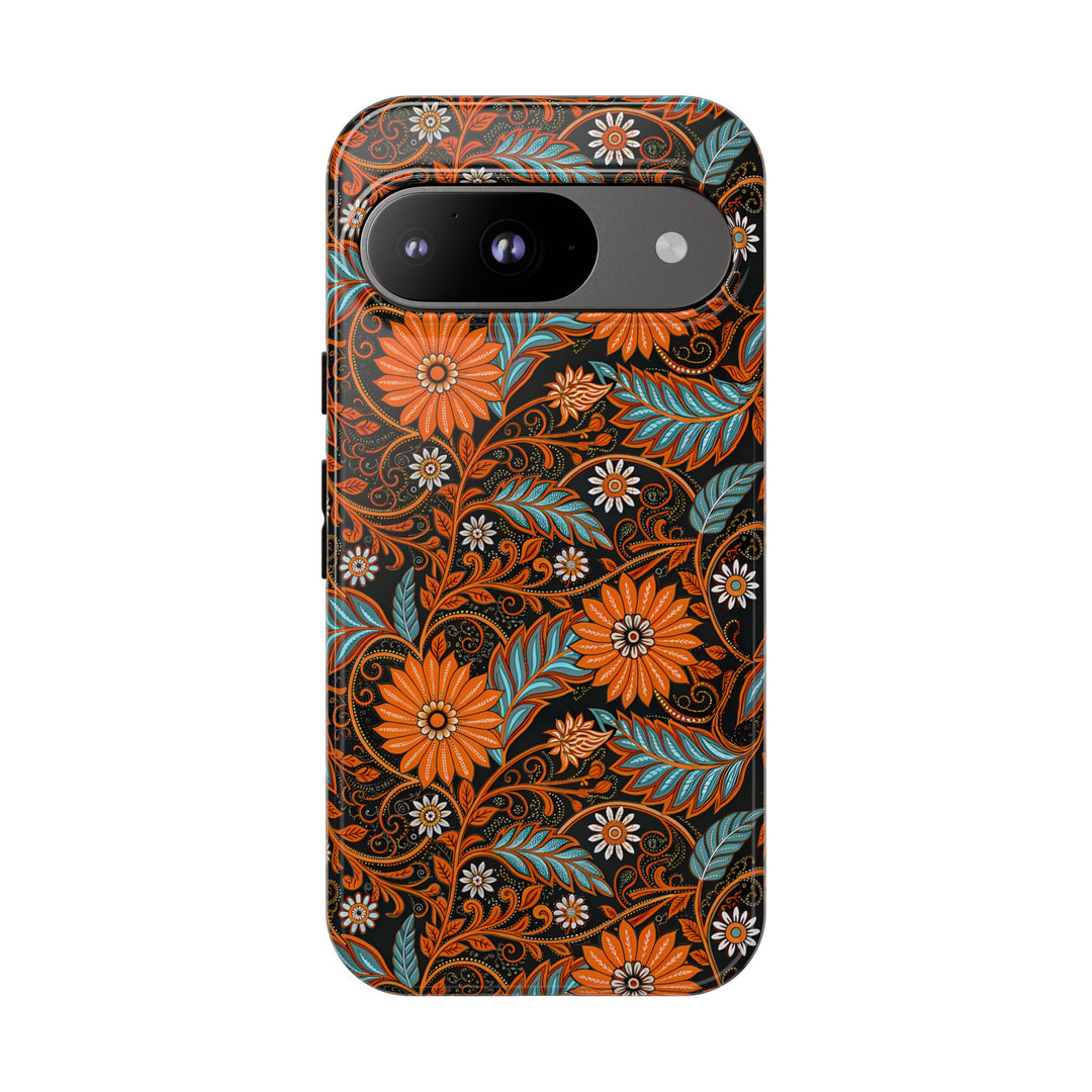 Modern Batik Pattern Tough Phone Cases Personalizable - Orange Teal 1