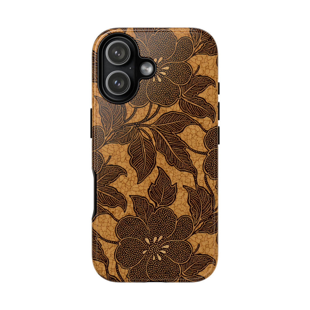 Traditional Batik Pattern Tough Phone Cases Personalizable - Brown Flower
