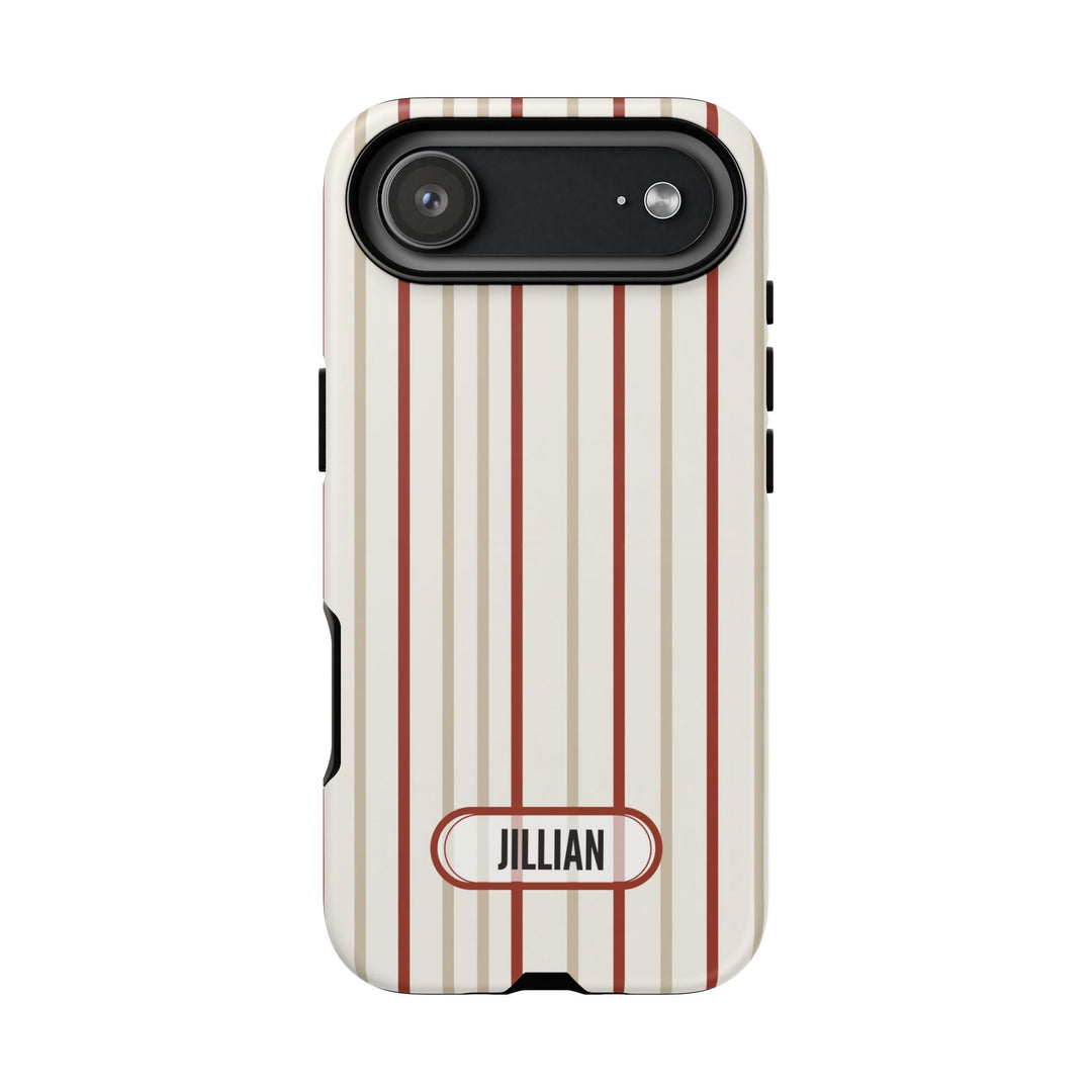 Personalized Tough Phone Case Red And Beige Stripe