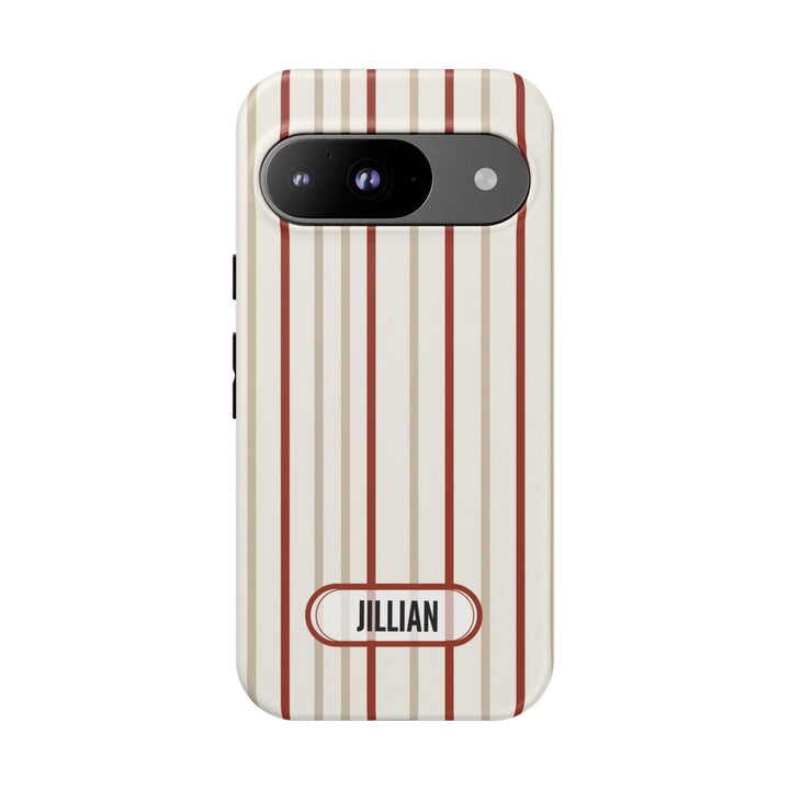Personalized Tough Phone Case Red And Beige Stripe