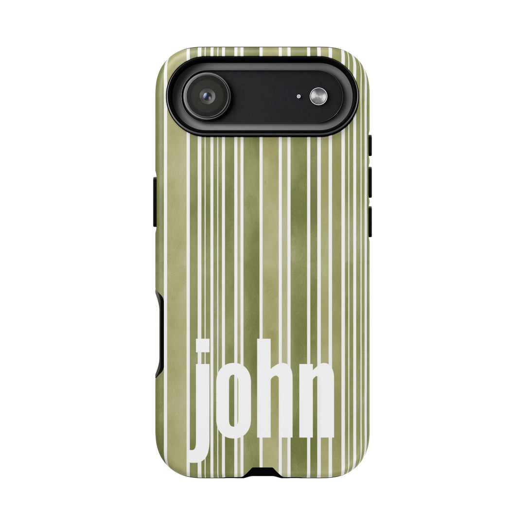Personalized Tough Phone Case Rustic Green Stripe