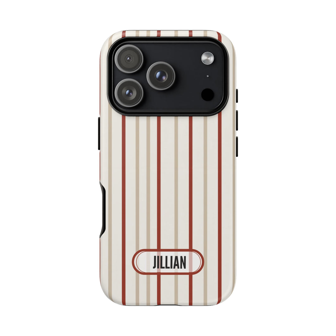 Personalized Tough Phone Case Red And Beige Stripe