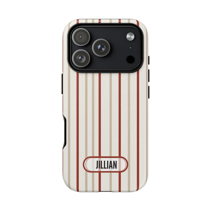 Personalized Tough Phone Case Red And Beige Stripe