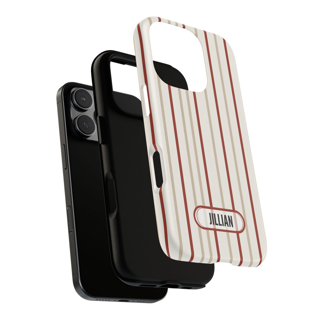 Personalized Tough Phone Case Red And Beige Stripe
