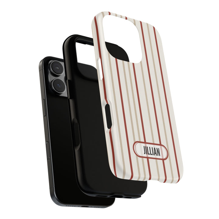 Personalized Tough Phone Case Red And Beige Stripe