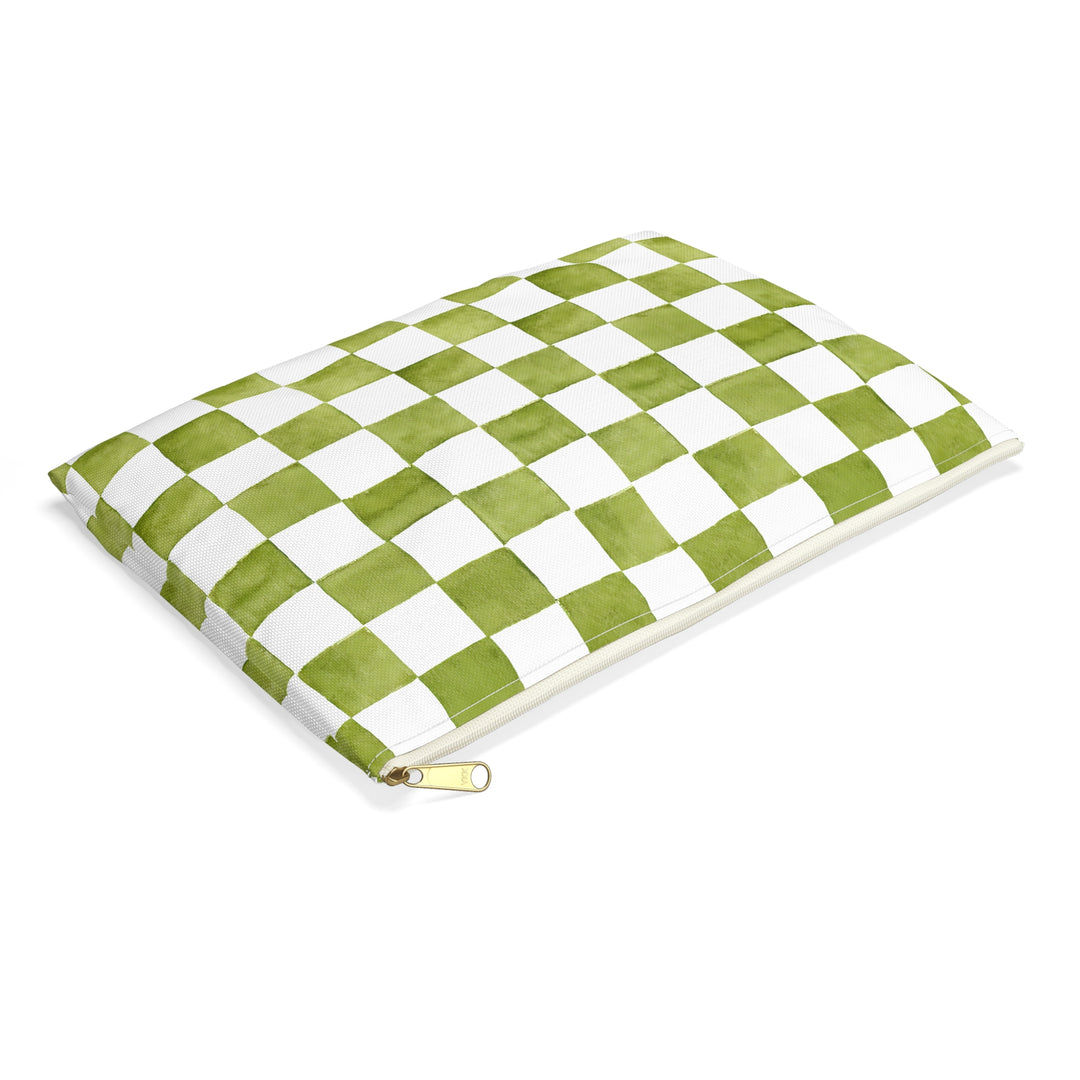 Green Checkered Print Makeup And Accessory Pouch