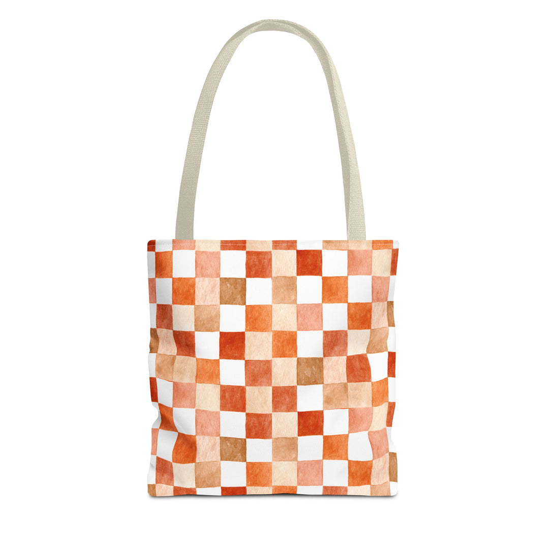 Orange Checkered Print Tote Bag