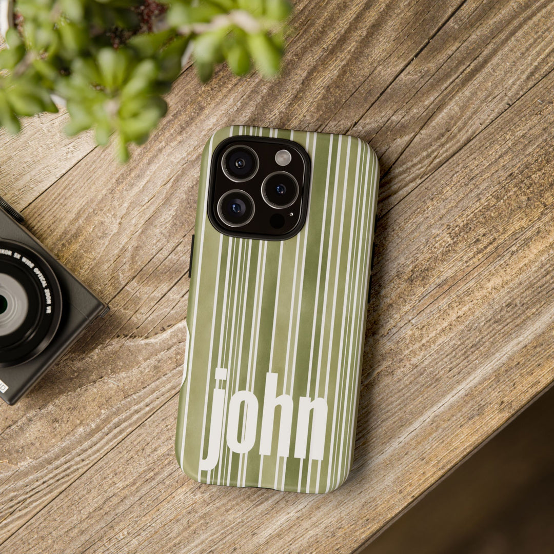 Personalized Tough Phone Case Rustic Green Stripe