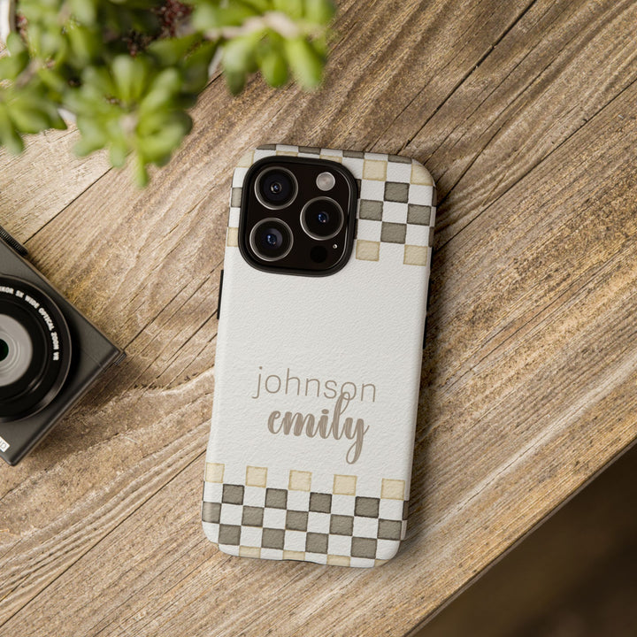 Personalized Tough Cases - Minimalist Grey Checker 1