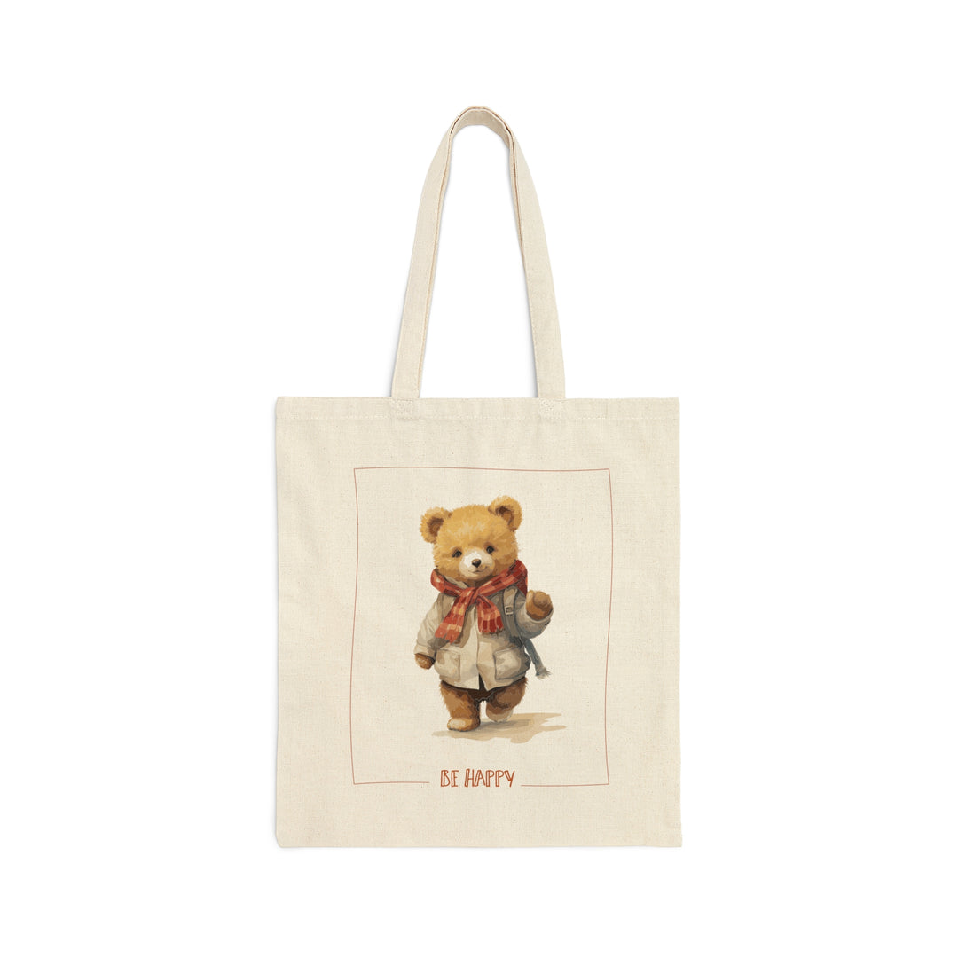 Be Happy Bear Cotton Canvas Tote Bag
