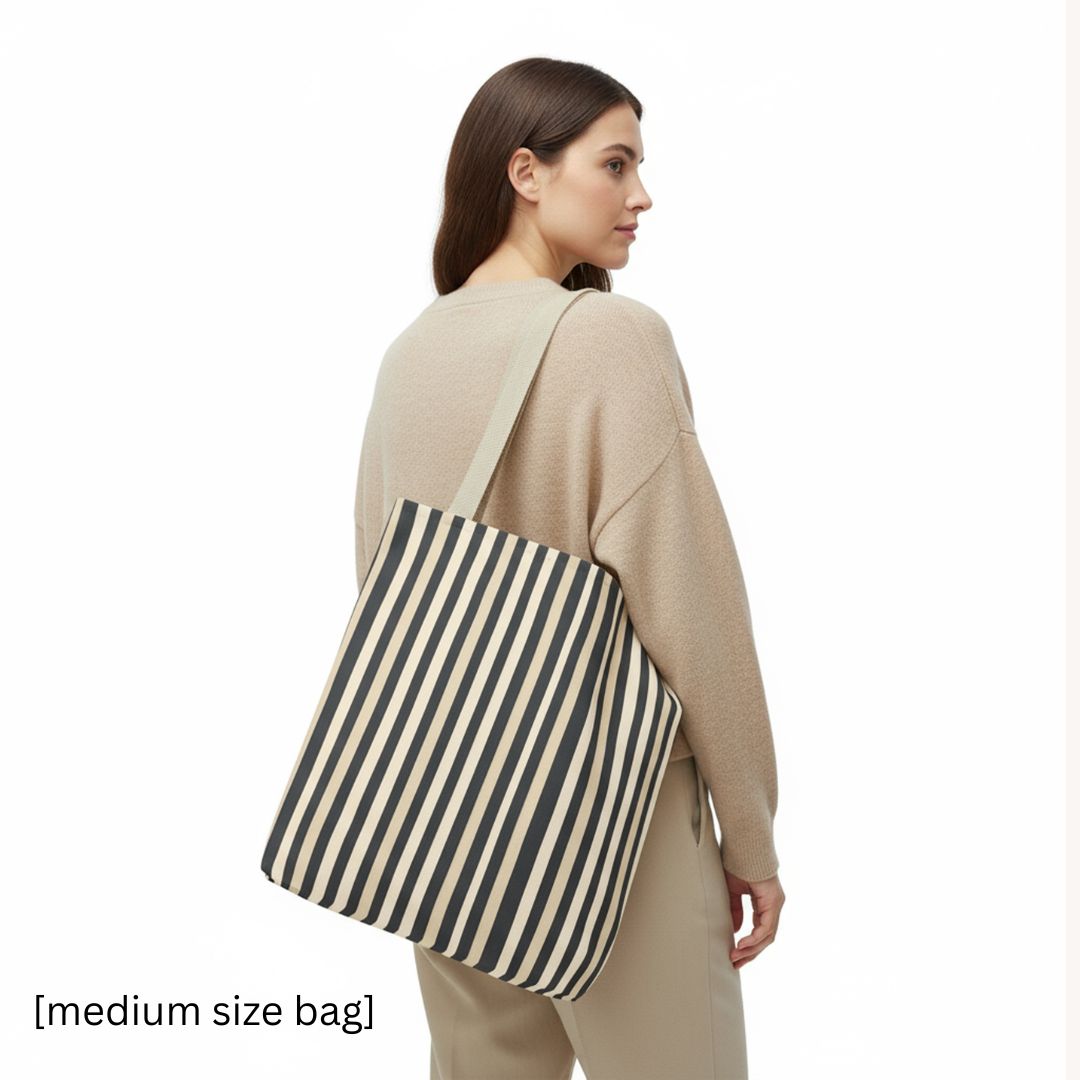 Brown Stripe Print Tote Bag