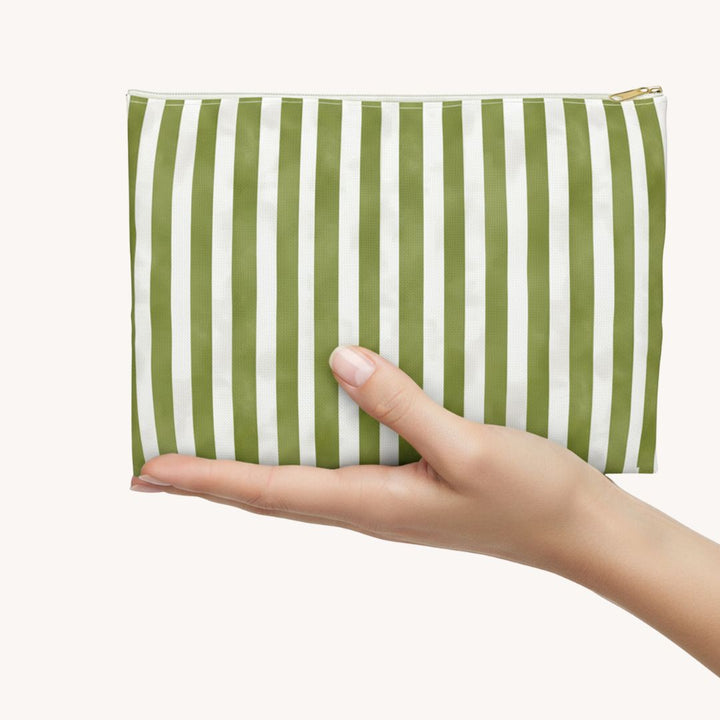 Green Stripes 2 Print Makeup And Accessory Pouch