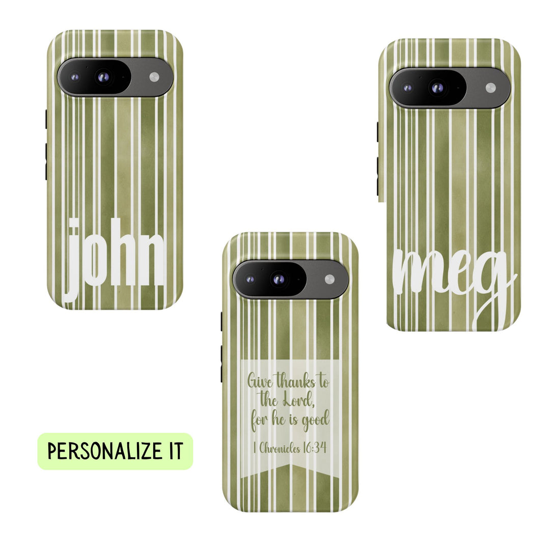 Personalized Tough Phone Case Rustic Green Stripe