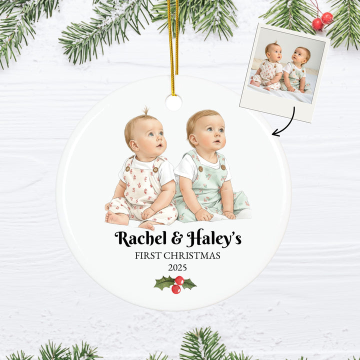 Personalized Photo Christmas Ornament: Twins First Christmas