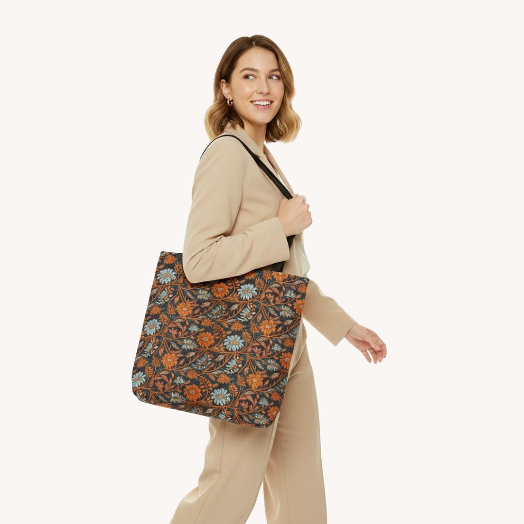 Modern Batik Print Tote Bag -  Orange Teal 2