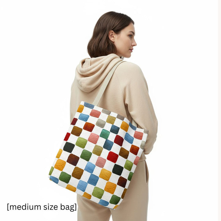 Multicolor Checkers Print Tote Bag