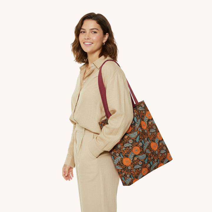 Modern Batik Print Tote Bag -  Orange Teal 1