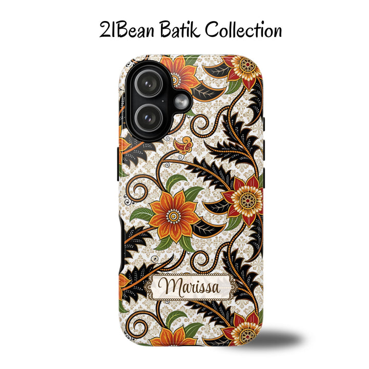 Modern Batik Pattern Tough Phone Cases Personalizable - Aesthetic Floral 2